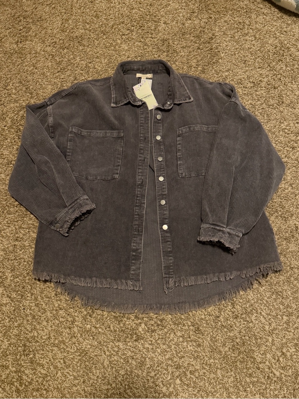 Charcoal Corduroy Shacket - Gray